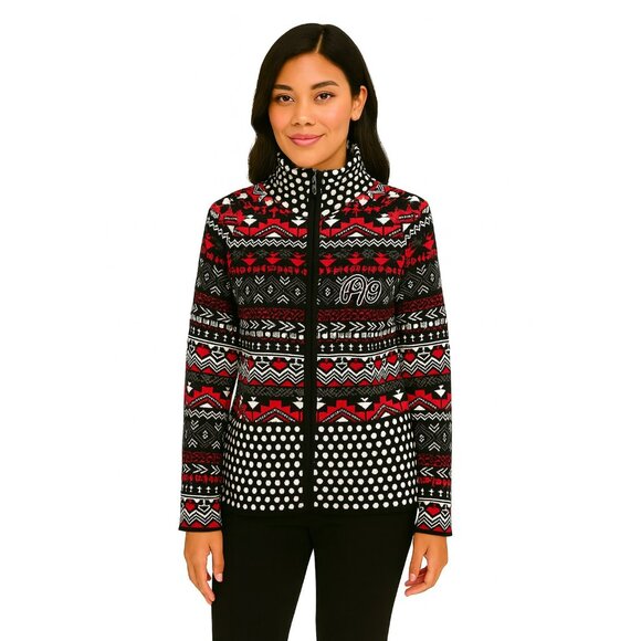 Icelandic Design Black & Red Zip-Up Cardigan Sweater Womens L 100% Cotton - Picture 12 of 13